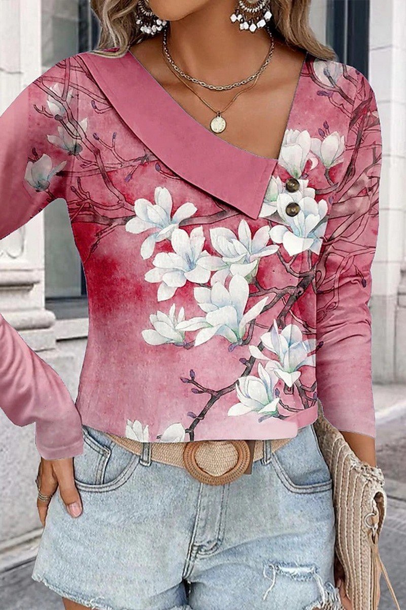 WOMEN FLORAL 3D PRINTING SHORT LENGTH BLOUSE TOP