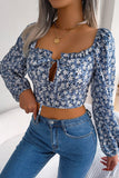 WOMEN SEXY TIED FRONT FLORAL CROP T SHIRT