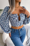 WOMEN SEXY TIED FRONT FLORAL CROP T SHIRT