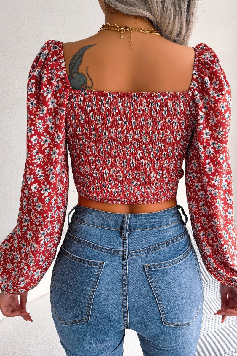 WOMEN SEXY TIED FRONT FLORAL CROP T SHIRT