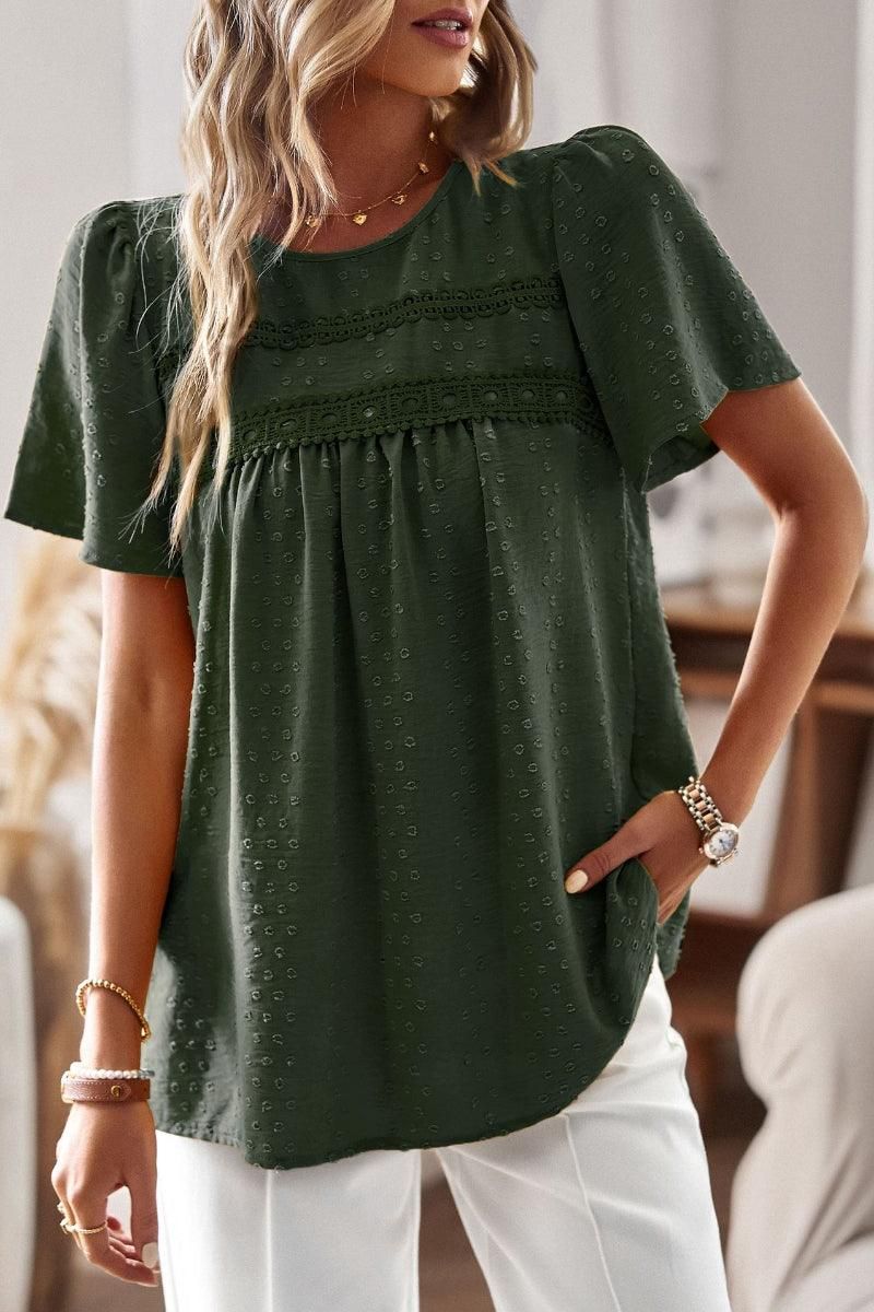 ROUND NECK SPLICED LOOSE BLOUSE - Doublju