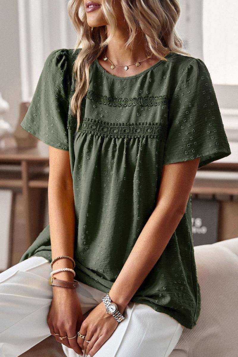 ROUND NECK SPLICED LOOSE BLOUSE - Doublju