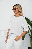 RUFFLED PUFF SHORT SLEEVE LOOSE CHIFFON BLOUSE - Doublju