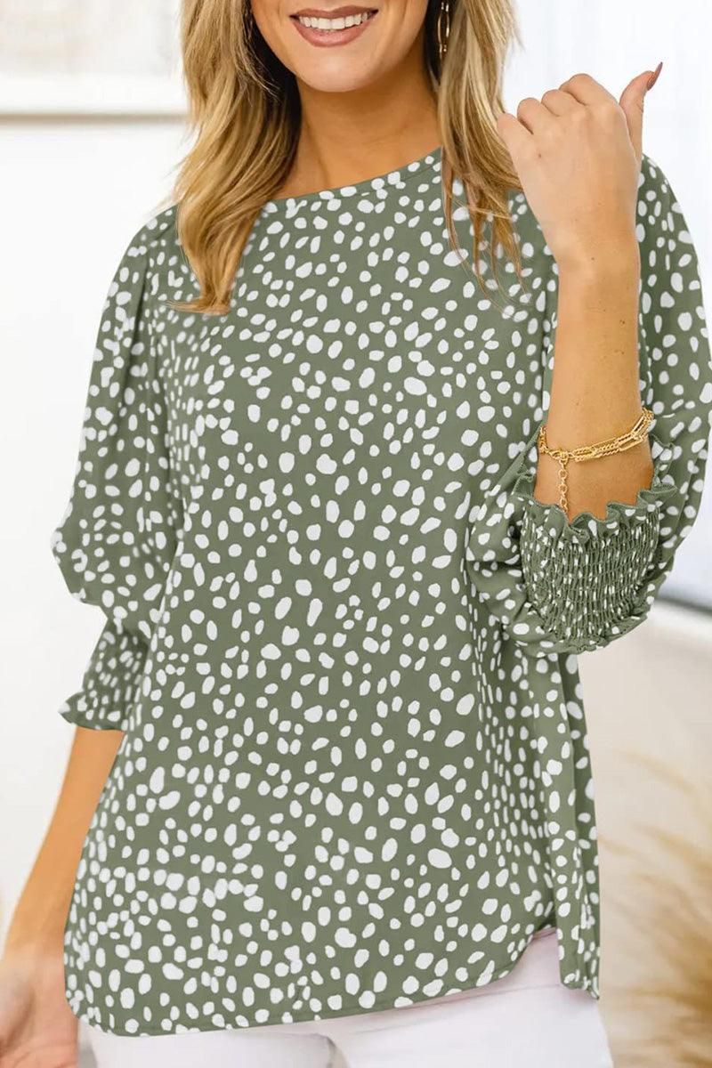 CREW NECK PATTERNED TUNIC BLOUSE TOP - Doublju