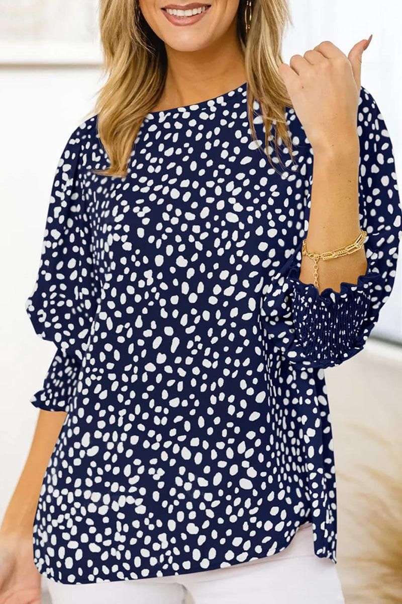 CREW NECK PATTERNED TUNIC BLOUSE TOP - Doublju