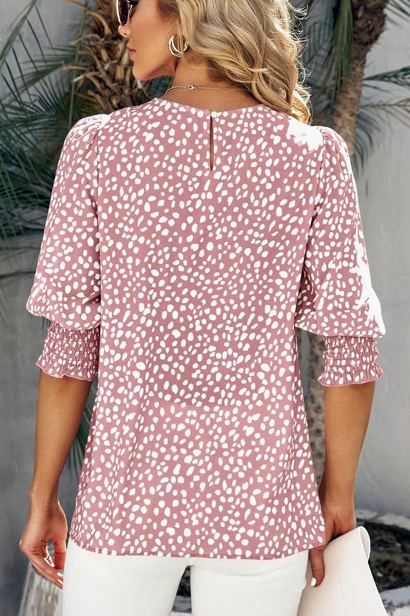 CREW NECK PATTERNED TUNIC BLOUSE TOP - Doublju