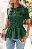 SMOKED RUFFLE SHORT SLEEVE TUNIC TOP - Doublju