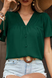 RUFFLED SLEEVE V NECK BUTTON BLOUSE - Doublju