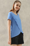 ROUND NECK SHORT SLEEVE TUNIC BLOUSE TOP - Doublju