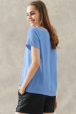 ROUND NECK SHORT SLEEVE TUNIC BLOUSE TOP - Doublju