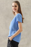 ROUND NECK SHORT SLEEVE TUNIC BLOUSE TOP - Doublju