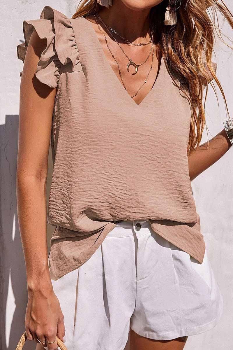 SLEEVELESS FRILL SHOULDER TUNIC TOP - Doublju