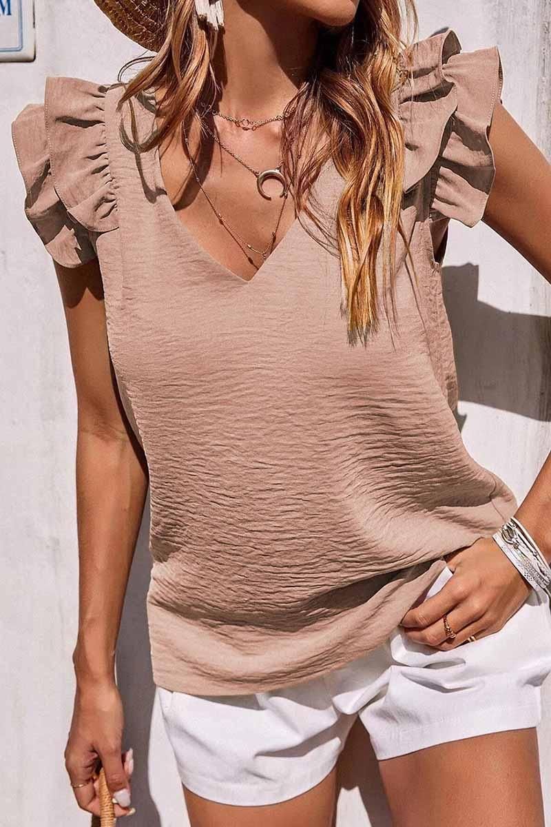 SLEEVELESS FRILL SHOULDER TUNIC TOP - Doublju