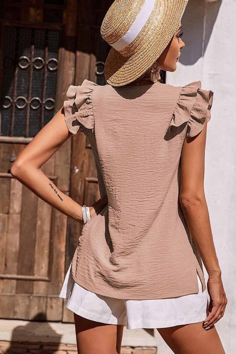 SLEEVELESS FRILL SHOULDER TUNIC TOP - Doublju