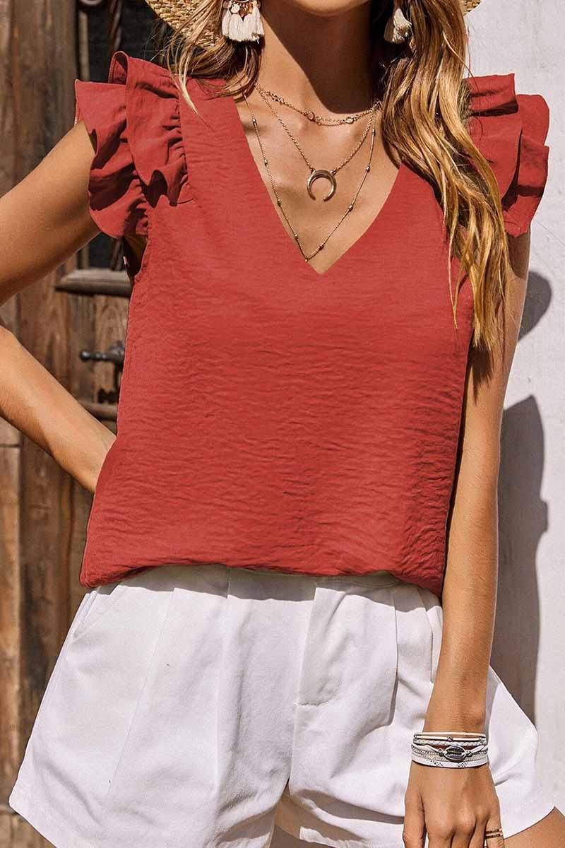 SLEEVELESS FRILL SHOULDER TUNIC TOP - Doublju