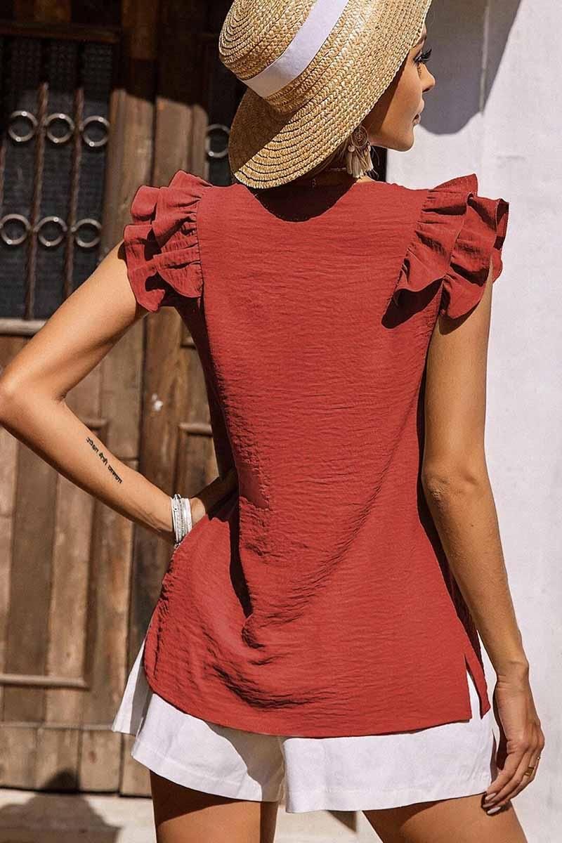 SLEEVELESS FRILL SHOULDER TUNIC TOP - Doublju