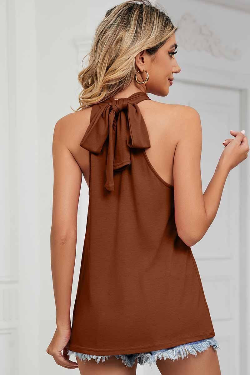 PLEATED HALTER NECK LOOSE TUNIC TOP - Doublju