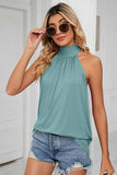 PLEATED HALTER NECK LOOSE TUNIC TOP - Doublju