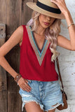 MULTICOLOR LACE V NECK SLEEVELESS BLOUSE - Doublju