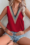 MULTICOLOR LACE V NECK SLEEVELESS BLOUSE - Doublju