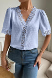 LACE DETAILED SWISS DOT WOMEN BLOUSE - Doublju