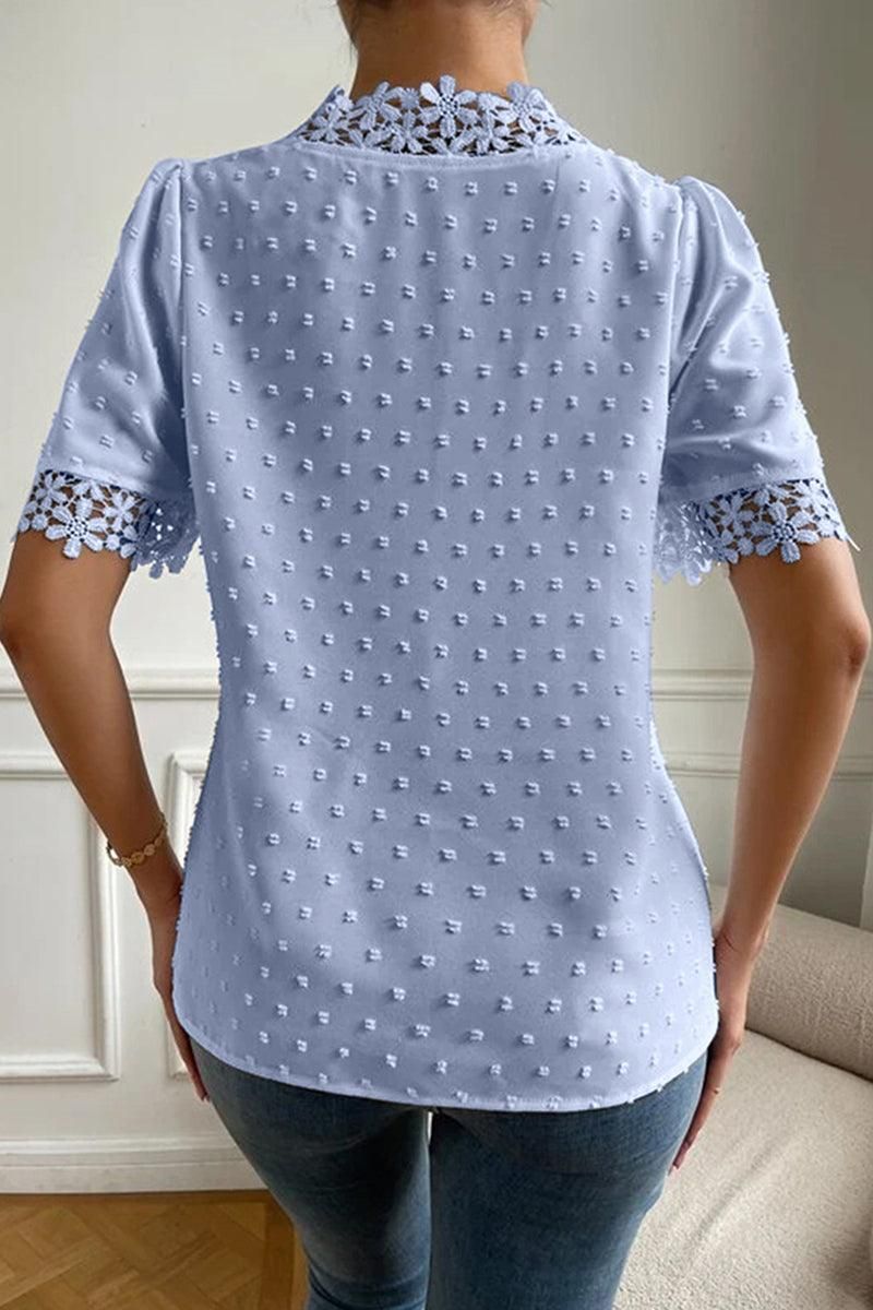 LACE DETAILED SWISS DOT WOMEN BLOUSE - Doublju