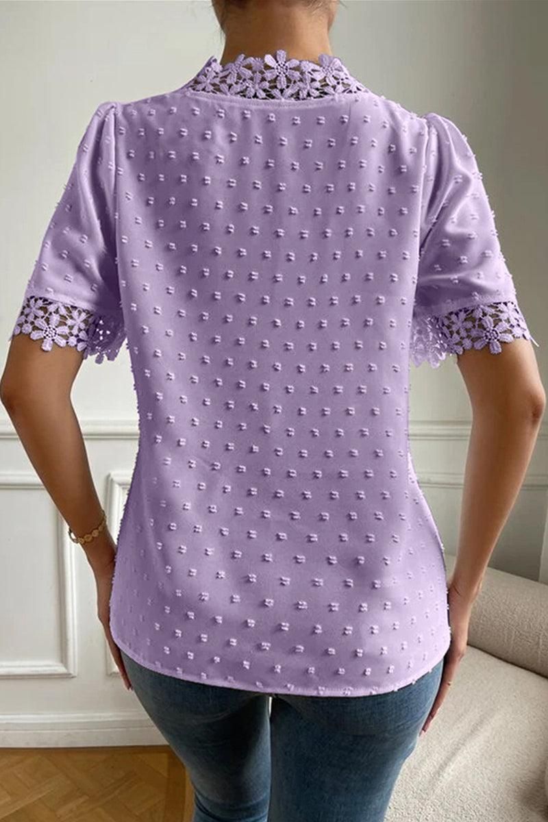 LACE DETAILED SWISS DOT WOMEN BLOUSE - Doublju