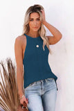 WOMEN SPAGHETTI EYELET KNIT TANK T SHIRT - Doublju