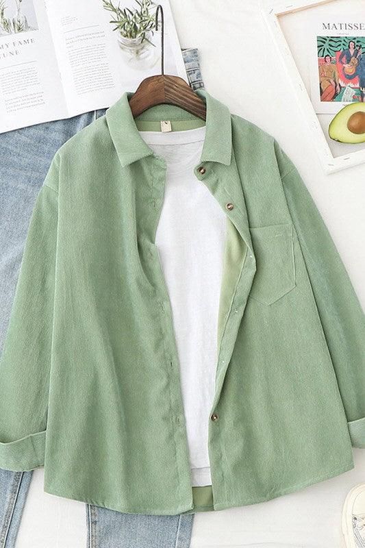 LONG SLEEVED TRENDY CORDUROY SHIRT - Doublju