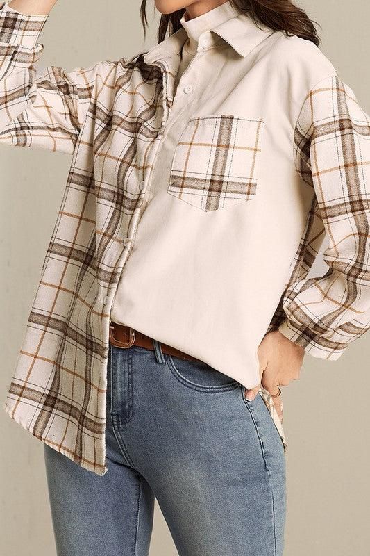 LONG SLEEVE PLAID STREET CASUAL SHIRT - Doublju