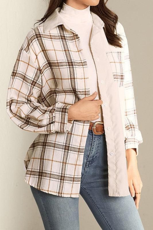 LONG SLEEVE PLAID STREET CASUAL SHIRT - Doublju