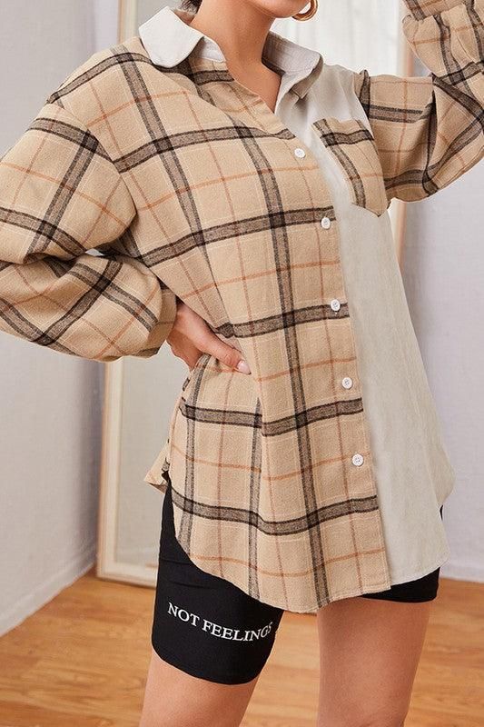 LONG SLEEVE PLAID STREET CASUAL SHIRT - Doublju