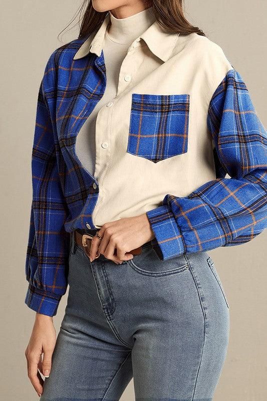 LONG SLEEVE PLAID STREET CASUAL SHIRT - Doublju