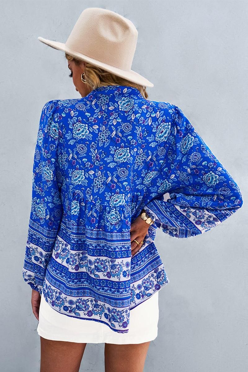 FLORAL PATTERNED BUTTON DOWN TUNIC SHIRTS - Doublju