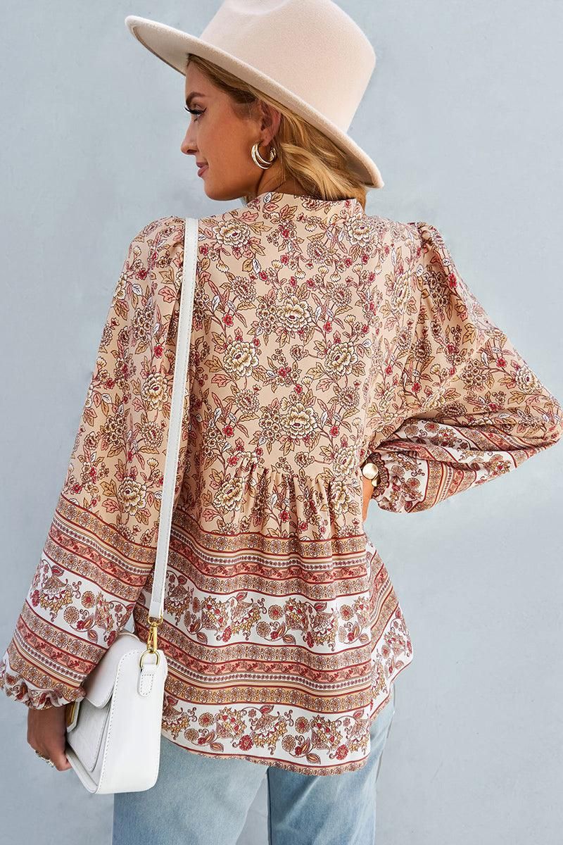 FLORAL PATTERNED BUTTON DOWN TUNIC SHIRTS - Doublju