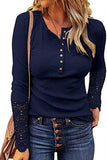 WOMEN LACE CROCHET SLEEVED HALF BUTTON UP TOP