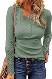 WOMEN LACE CROCHET SLEEVED HALF BUTTON UP TOP