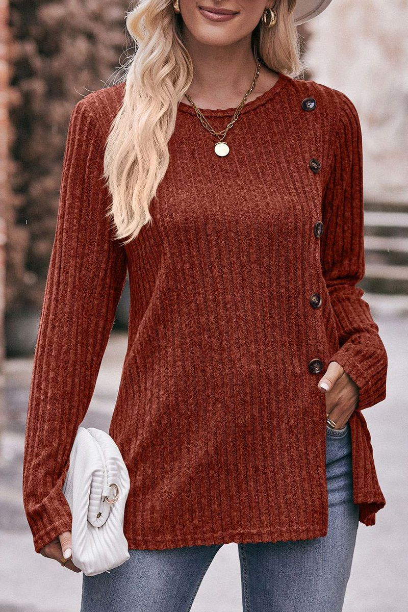 ROUND NECK SIDE BUTTONED LONG LENGTH KNIT TOP