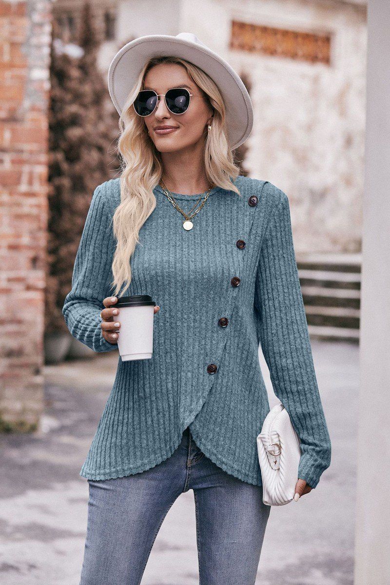 ROUND NECK BUTTON FITTING CORDUROY PULLOVER