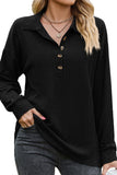 WOMEN COLLARED HENLEY NECK LONG SLEEVE CASUAL TOP