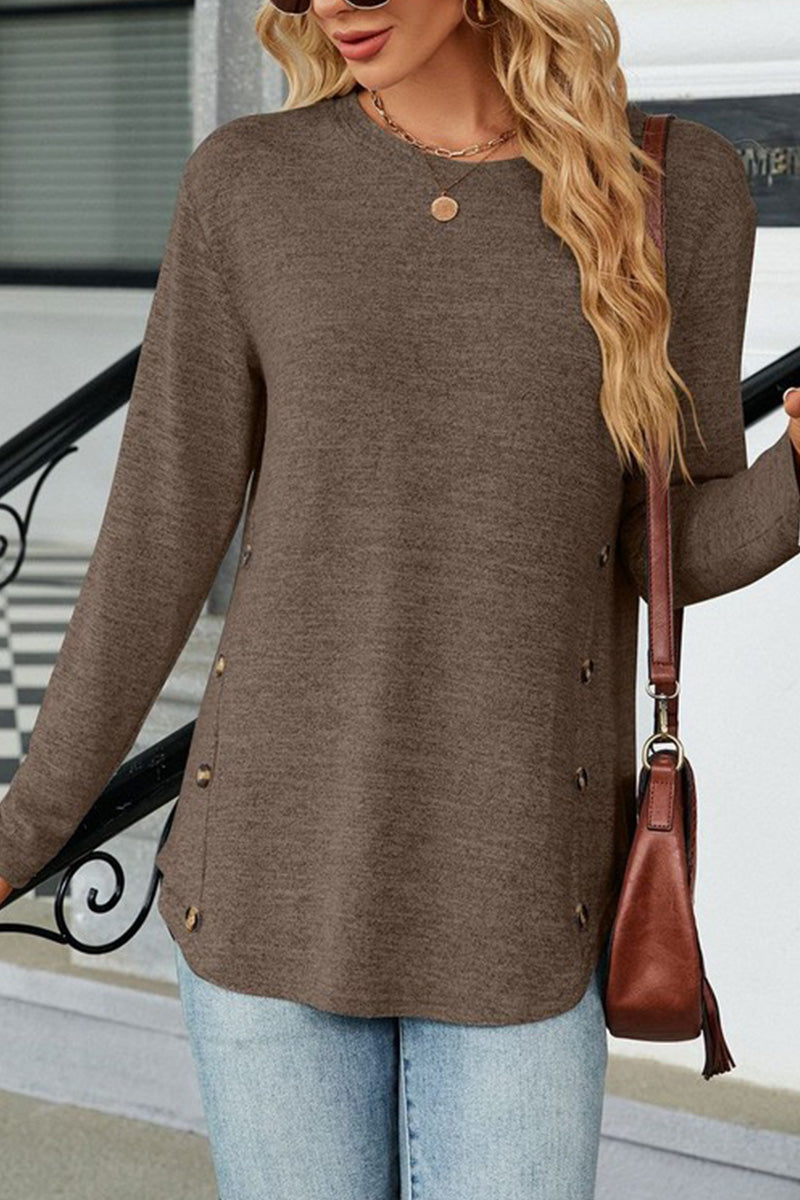 WOMEN LONG SLEEVE SIDE BUTTONED T SHIRT