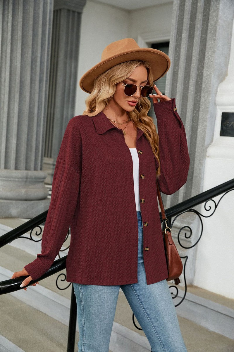 WOMEN LONG SLEEVE LAPEL BUTTON UP SHIRTS