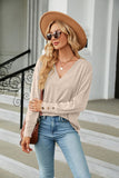 WOMEN V NECK LONG SLEEVE BUTTON CUFF BASIC TOP