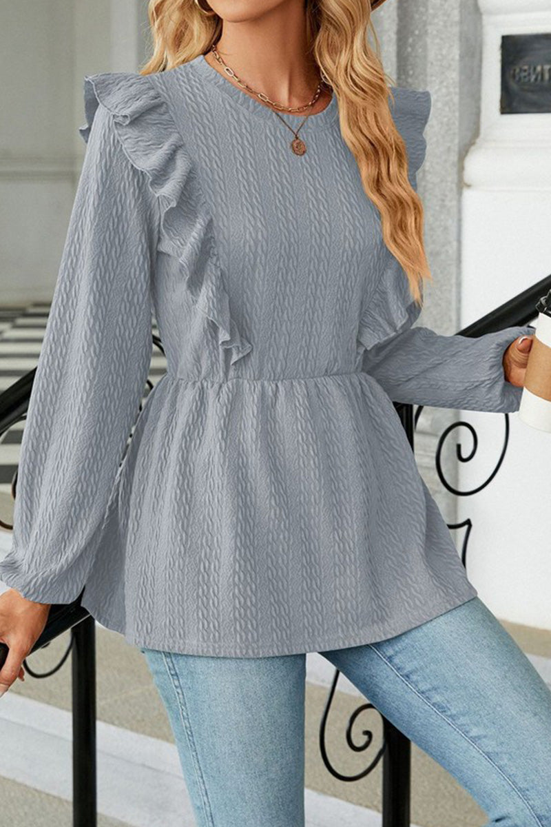 WOMEN LONG SLEEVE FRILL DETAILED TUNIC TOP