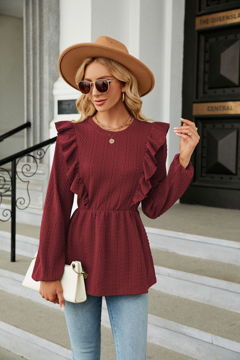 WOMEN LONG SLEEVE FRILL DETAILED TUNIC TOP