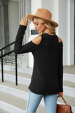 WOMEN LONG SLEEVE CUT OUT SHOULDER CASUAL TEE