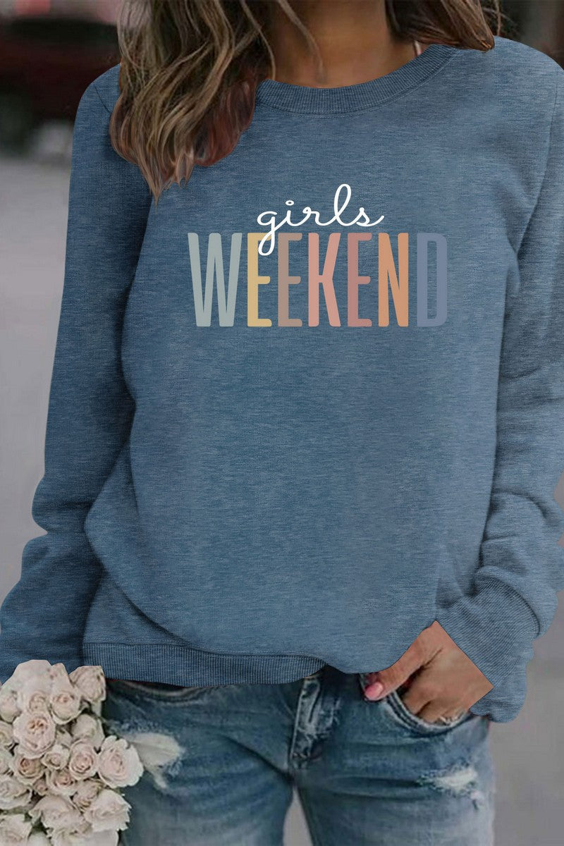 WOMEN WEEKEND PRINTING LONG SLEEVE PULLOVER