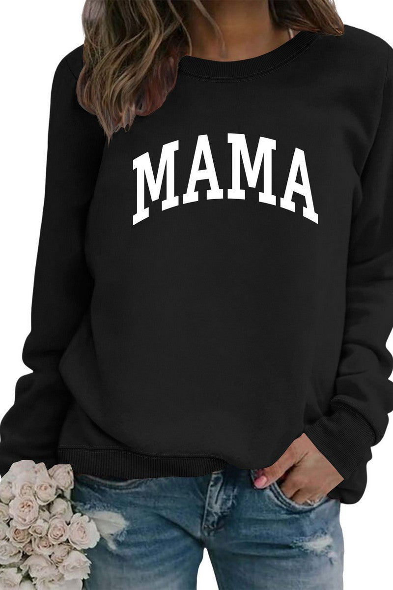 WOMEN MAMA LETTER PRINTING LONG SLEEVE PULLOVER