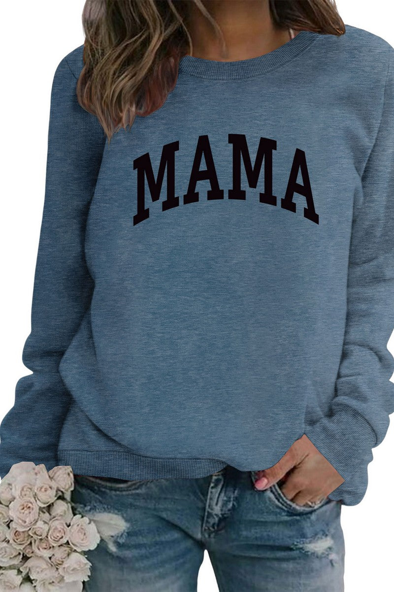 WOMEN MAMA LETTER PRINTING LONG SLEEVE PULLOVER