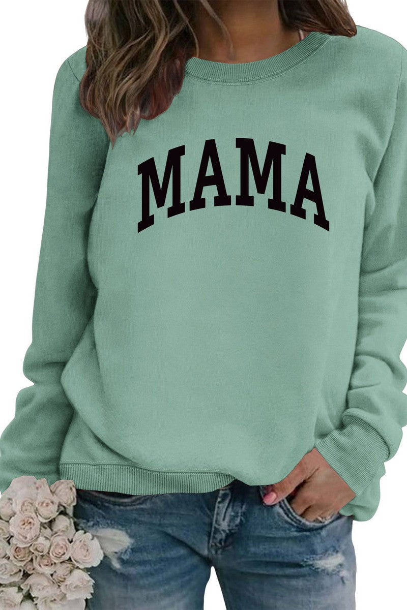 WOMEN MAMA LETTER PRINTING LONG SLEEVE PULLOVER